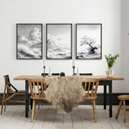 Rackhams Modern Living Room Wall Decor - Set of 3 Asian Inspired Wall art Prints - 20 x 30 in / 50 x 76 cm - Polyester Canvas 260 gsm - Canvas wrapped - thumbnail 6