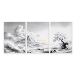 Rackhams Modern Living Room Wall Decor - Set of 3 Asian Inspired Wall art Prints - 20 x 30 in / 50 x 76 cm - Polyester Canvas 260 gsm - Canvas wrapped - thumbnail 1