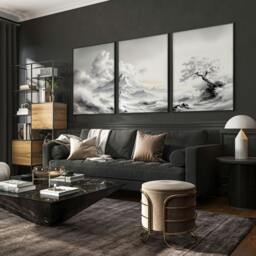Rackhams Modern Living Room Wall Decor - Set of 3 Asian Inspired Wall art Prints - 20 x 30 in / 50 x 76 cm - Polyester Canvas 260 gsm - Canvas wrapped - thumbnail 5
