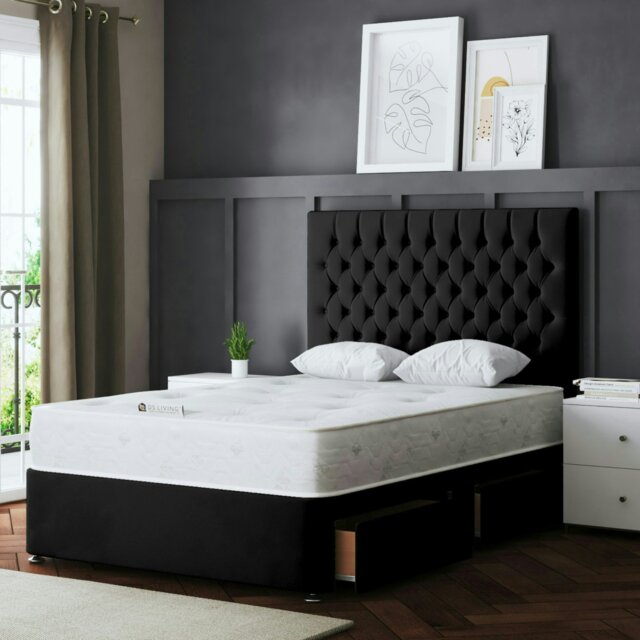 Rackhams Seraphine Divan Bed with Upholstered Headboard - Four Drawers - Black - Double - image 1