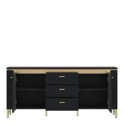 Rackhams Genoa TV Cabinet 2 Door 3 Drawer 155cm Wide in Black Matt/Gold - 1 - thumbnail 2