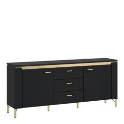 Rackhams Genoa TV Cabinet 2 Door 3 Drawer 155cm Wide in Black Matt/Gold - 1 - thumbnail 1
