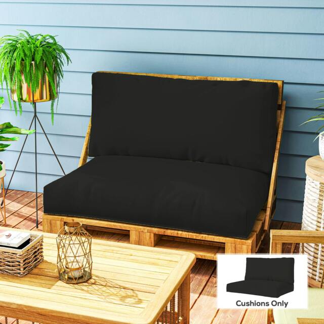 Rackhams 2 Seat Pallet Cushions 20cm Thick Outdoor Seat Pads, Black - Black - Polyester, PP Cotton - 120L x 80W x 20H cm - image 1