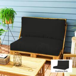 Rackhams 2 Seat Pallet Cushions 20cm Thick Outdoor Seat Pads, Black - Black - Polyester, PP Cotton - 120L x 80W x 20H cm - thumbnail 1