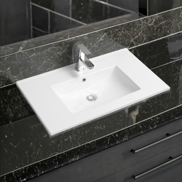 Rackhams 4001A Ceramic 76cm Thin-Edge Inset Basin with Scooped Bowl - White - Ceramic - 76cm - image 1