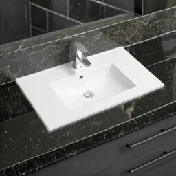 Rackhams 4001A Ceramic 76cm Thin-Edge Inset Basin with Scooped Bowl - White - Ceramic - 76cm - thumbnail 1