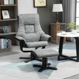 Rackhams Recliner Armchair Footstool Duo Vintage Wood Base Home - thumbnail 1