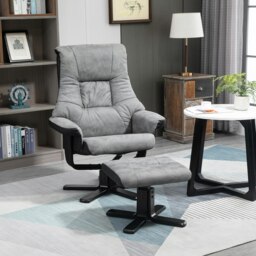 Rackhams Recliner Armchair Footstool Duo Vintage Wood Base Home - thumbnail 1