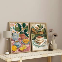 Rackhams Wall Decor Ideas For Hallway - Set of 2 Italian Lifestyle Wall art Prints - 20 x 30 in / 50 x 76 cm - Matte Museum Quality Art Paper 290 gsm - Oak Frame - thumbnail 2