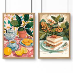 Rackhams Wall Decor Ideas For Hallway - Set of 2 Italian Lifestyle Wall art Prints - 20 x 30 in / 50 x 76 cm - Matte Museum Quality Art Paper 290 gsm - Oak Frame - thumbnail 1