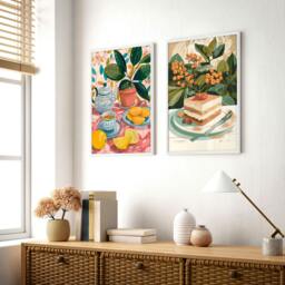 Rackhams Wall Decor Ideas For Hallway - Set of 2 Italian Lifestyle Wall art Prints - 20 x 30 in / 50 x 76 cm - Matte Museum Quality Art Paper 290 gsm - Oak Frame - thumbnail 3