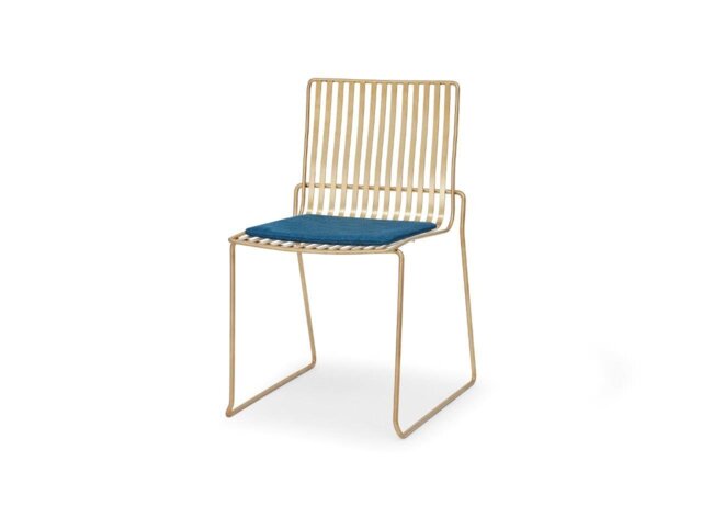 Rackhams Finn Dining Chairs - Brushed Brass - Blue Seat Pad - image 1