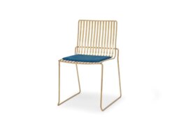Rackhams Finn Dining Chairs - Brushed Brass - Blue Seat Pad - thumbnail 1