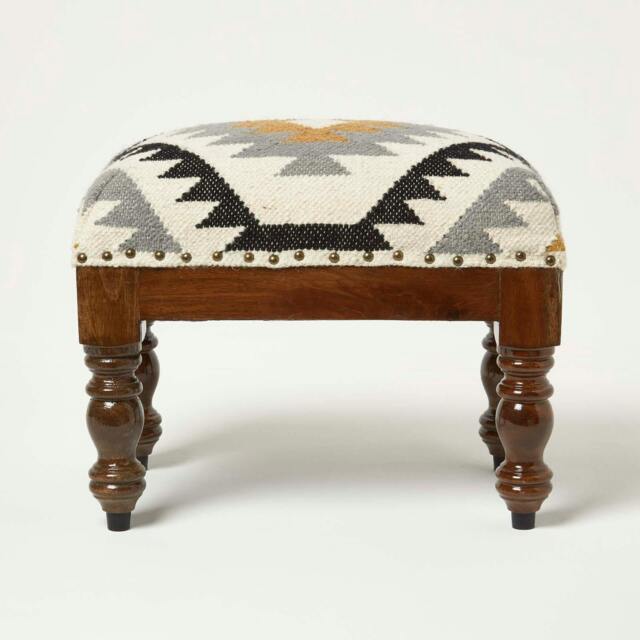 Rackhams Agra Handwoven Kilim Footstool - 50 x 30 cm - image 1