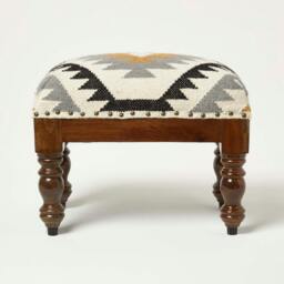 Rackhams Agra Handwoven Kilim Footstool - 50 x 30 cm - thumbnail 1