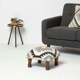 Rackhams Agra Handwoven Kilim Footstool - 50 x 30 cm - thumbnail 3
