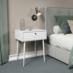 Rackhams Saturn 1-Drawer Metal Bedside Cabinet, Eccentric Art-Deco Nigthstand - White