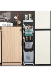 Rackhams 4-Tier Detachable Kitchen Fruit Vegetable Basket Storage Rack  Laundry with Wheels Trolley Cart - Grey - thumbnail 5