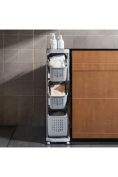 Rackhams 4-Tier Detachable Kitchen Fruit Vegetable Basket Storage Rack  Laundry with Wheels Trolley Cart - Grey - thumbnail 2