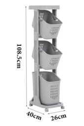 Rackhams 4-Tier Detachable Kitchen Fruit Vegetable Basket Storage Rack  Laundry with Wheels Trolley Cart - Grey - thumbnail 6