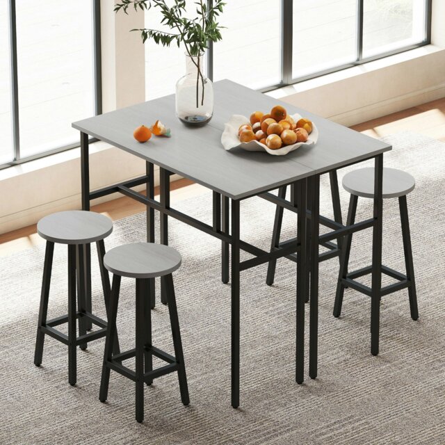 Rackhams 6-Piece Industrial Bar Table Set, 2 Kitchen Tables with 4 Stools, Grey - Grey - image 1