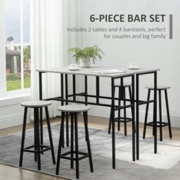 Rackhams 6-Piece Industrial Bar Table Set, 2 Kitchen Tables with 4 Stools, Grey - Grey - thumbnail 5