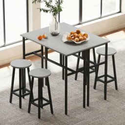 Rackhams 6-Piece Industrial Bar Table Set, 2 Kitchen Tables with 4 Stools, Grey - Grey - thumbnail 1
