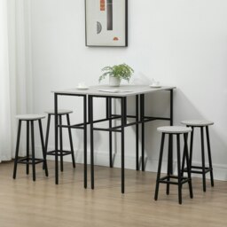 Rackhams 6-Piece Industrial Bar Table Set, 2 Kitchen Tables with 4 Stools, Grey - Grey - thumbnail 2