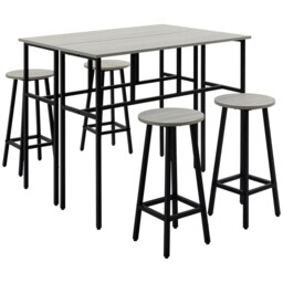 Rackhams 6-Piece Industrial Bar Table Set, 2 Kitchen Tables with 4 Stools, Grey - Grey - thumbnail 3