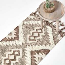 Rackhams Lhasa Handwoven Brown and Cream Diamond Kilim Wool Rug - 66 x 200 cm - thumbnail 2