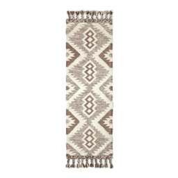 Rackhams Lhasa Handwoven Brown and Cream Diamond Kilim Wool Rug - 66 x 200 cm - thumbnail 3