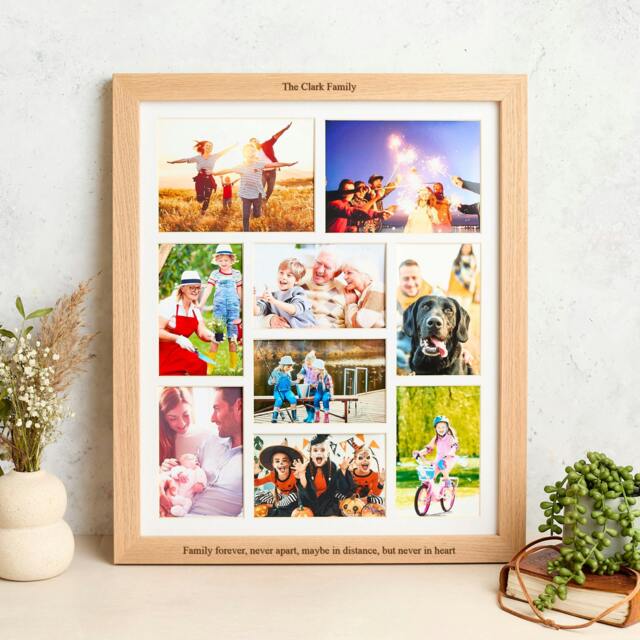 Rackhams Personalised Solid Oak Nine Aperture Picture Frame with Mount - Natural Finish - Nine Aperture Frame - Engraved - image 1