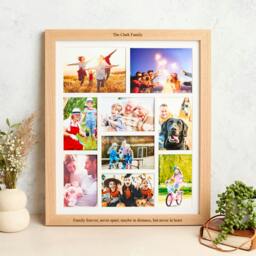 Rackhams Personalised Solid Oak Nine Aperture Picture Frame with Mount - Natural Finish - Nine Aperture Frame - Engraved