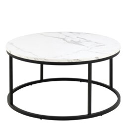 Rackhams Spiro Coffee Table with White Marble Melamine Top & Black Legs - 1 - White - White