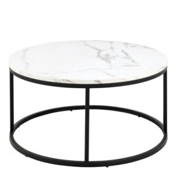 Rackhams Spiro Coffee Table with White Marble Melamine Top & Black Legs - 1 - White - White - thumbnail 2