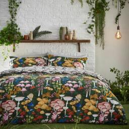 Rackhams Amanita Abstract Mushrooms Duvet Cover Set - Forest Green - King - Forest Green - 50% Cotton/50% Polyester