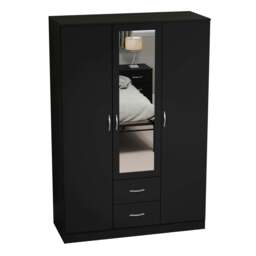 Rackhams Riano 3 Door 2 Drawer Mirrored Wardrobe - White