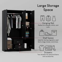 Rackhams Riano 3 Door 2 Drawer Mirrored Wardrobe - White - thumbnail 5