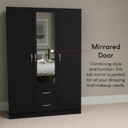 Rackhams Riano 3 Door 2 Drawer Mirrored Wardrobe - White - thumbnail 6