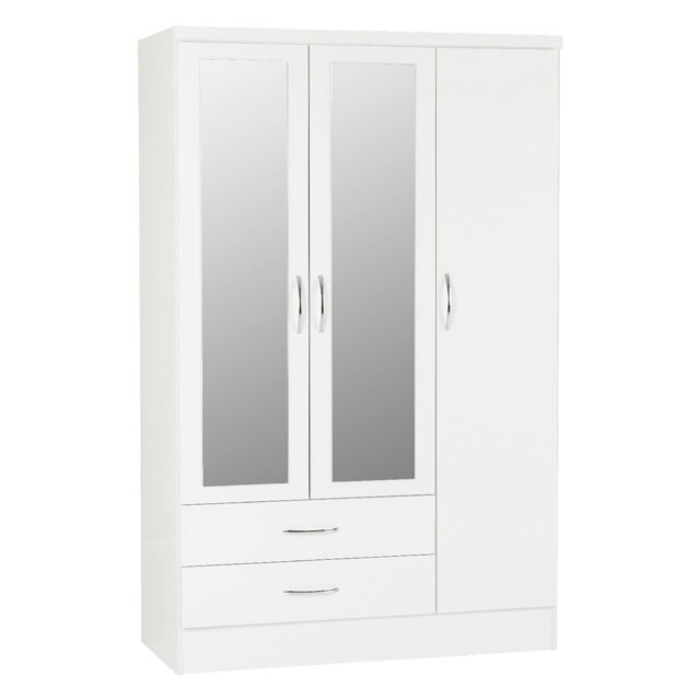 Rackhams Nevada 3 Door 2 Drawer Mirrored Wardrobe - White Gloss - image 1
