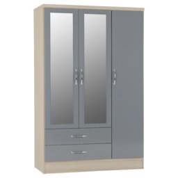 Rackhams Nevada 3 Door 2 Drawer Mirrored Wardrobe - White Gloss - thumbnail 2