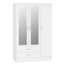 Rackhams Nevada 3 Door 2 Drawer Mirrored Wardrobe - White Gloss - thumbnail 1