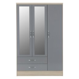 Rackhams Nevada 3 Door 2 Drawer Mirrored Wardrobe - White Gloss - thumbnail 3