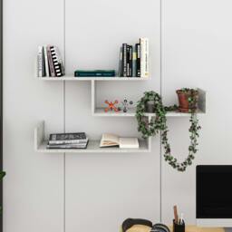 Rackhams Modern Tibet Wall Mounted Shelf Floating Bookcase Display Unit 66.5x119x22cm - Gold Marble Effect - thumbnail 1