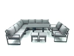 Rackhams 11 Seater Outdoor Aluminium Garden Furniture Set Corner Sofa 2 Chair 2 Small Footstool Adjustable Rising Lifting Dining Table Sets Dark Grey - thumbnail 2