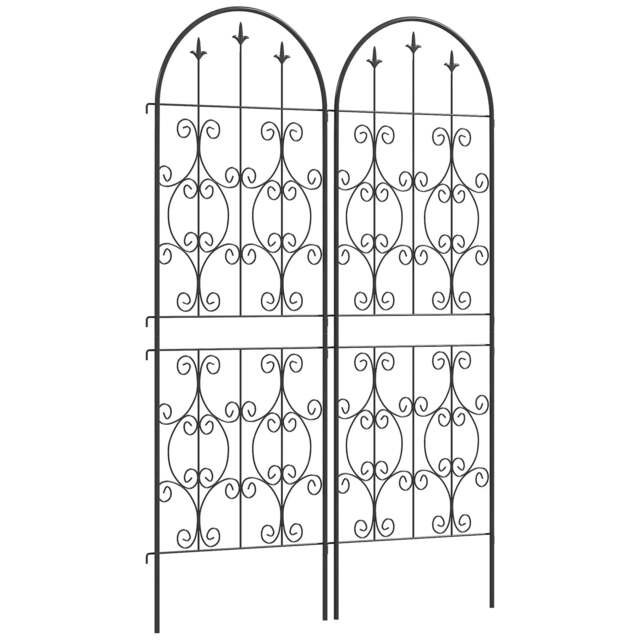 Rackhams Set of 2 Metal Garden Trellis, Decorative Trellis Panels for Climbing Outdoor Plants, Vegetables, Vines, Flowers, 150 x 50 cm, Scrollwork Design