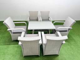 Rackhams Outdoor Rattan Garden Furniture Set Patio 6 Chairs Plus Rectangular Dining Table Sets Light Grey Mixed - thumbnail 1