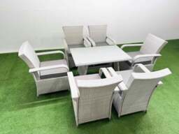 Rackhams Outdoor Rattan Garden Furniture Set Patio 6 Chairs Plus Rectangular Dining Table Sets Light Grey Mixed - thumbnail 2