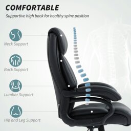 Rackhams PU Leather Office Chair with Spring Padding, Swivel Wheels, Black - Brown - thumbnail 4