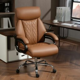 Rackhams PU Leather Office Chair with Spring Padding, Swivel Wheels, Black - Brown